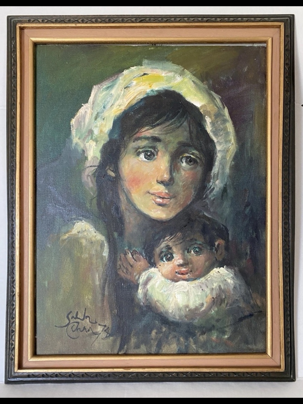 SALVADOR CABRERA MOTHER AND BOY Oil Painting On Canvas Wood Frame